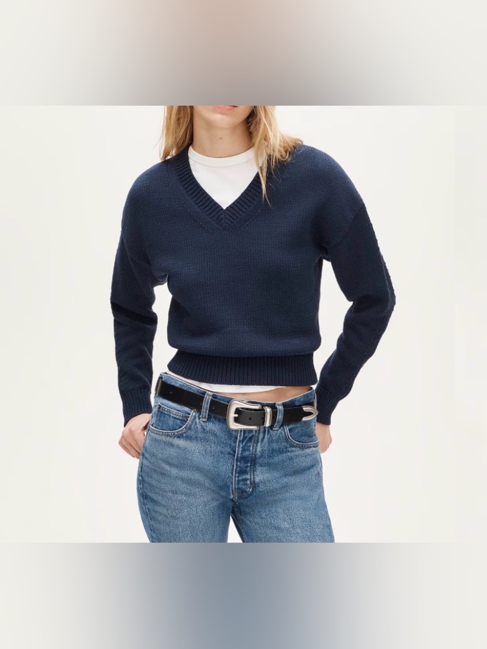 J. Crew Navy Cotton-blend V-neck pullover sweater.Cropped. XXS.NWT